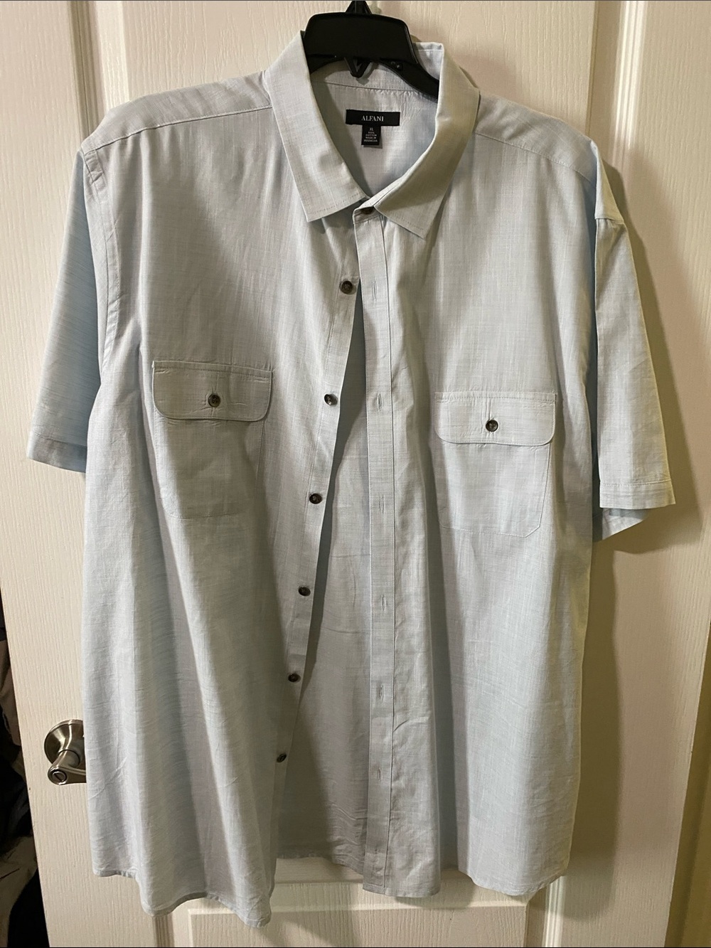 Alfani Men's Pale Blue Short-Sleeve Button-Down Shirt